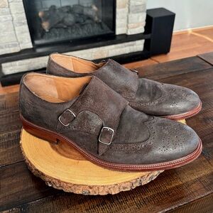 📦SOLD📦 Men's Trask Leland Waxed Suede brown Monk Strap wingtip Oxford. Size 12.